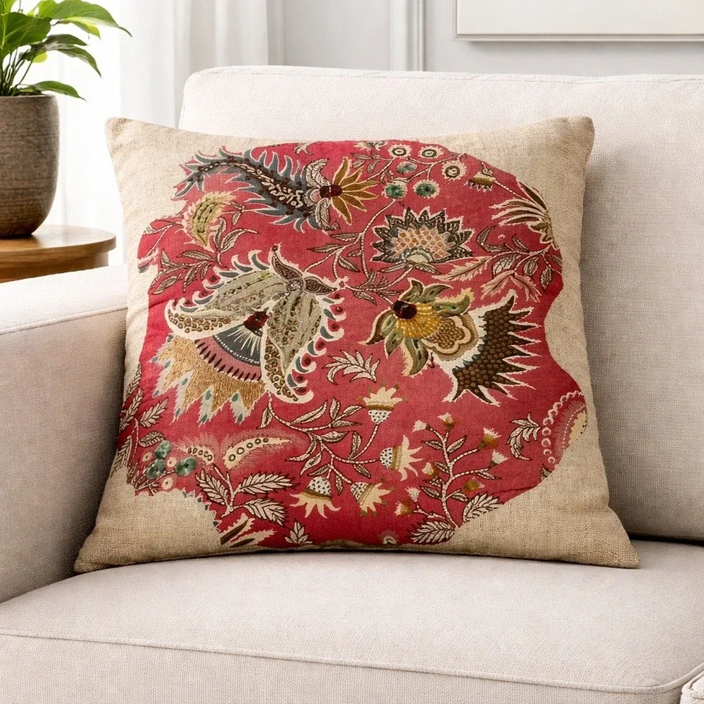 Pier 1‎ Imports Scroll Bloom Moss Red Floral (1) Square Throw Pillow Cover 17